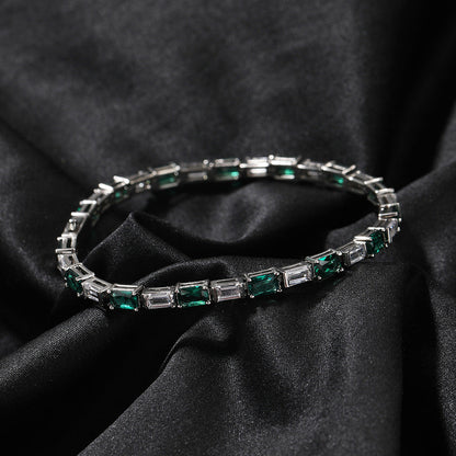 Hip-hop zircon-encrusted emerald color-matching tennis chain