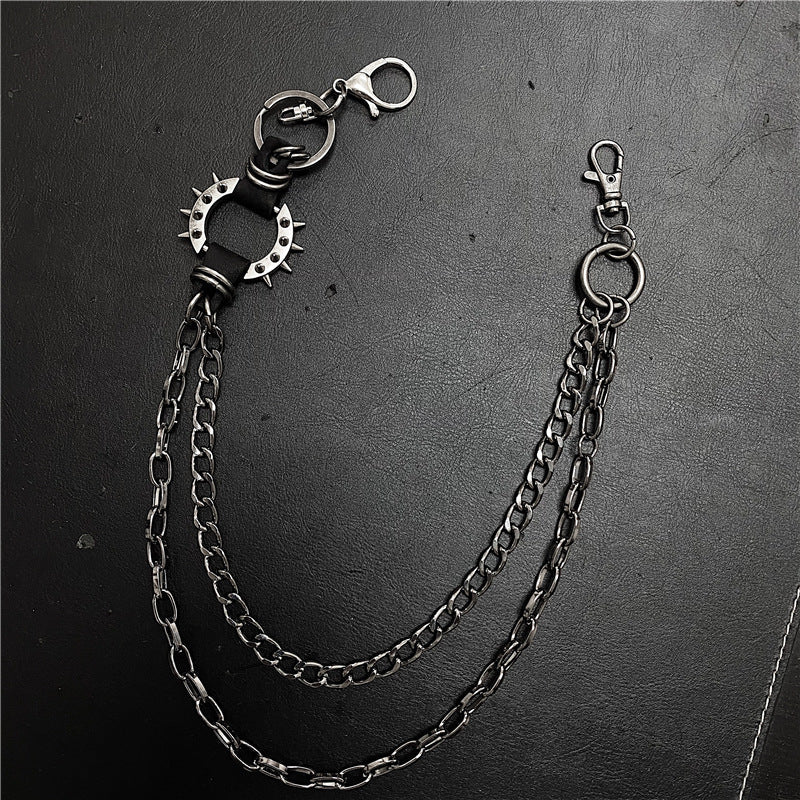 Exaggerated spiked retro trendy brand single loop pants chain