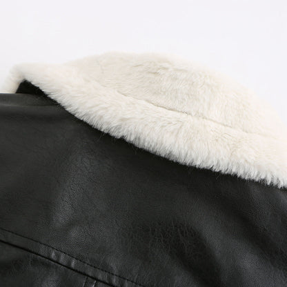 Autumn and winter fleece leather women&