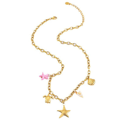 starfish turtle conch gold necklace