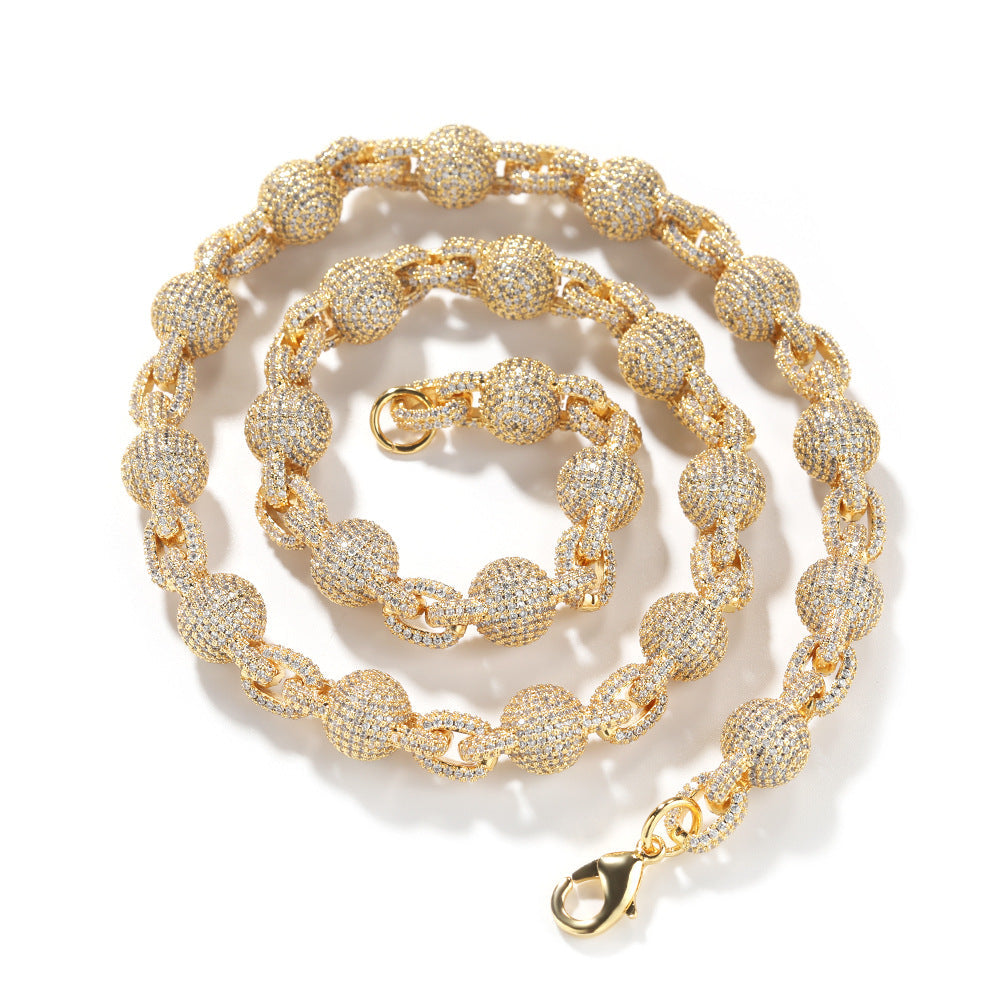 mens gold 5A Zirconia Ball chain necklace