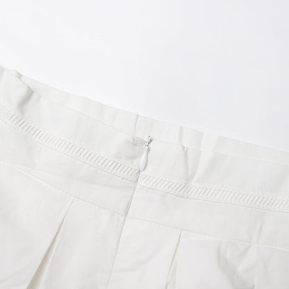 Lapel short-sleeved shirt + skirt lace embroidery two-piece suit for women