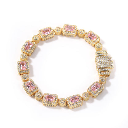 Copper inlaid pink zircon hip-hop bracelet