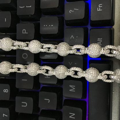 mens gold 5A Zirconia Ball chain necklace