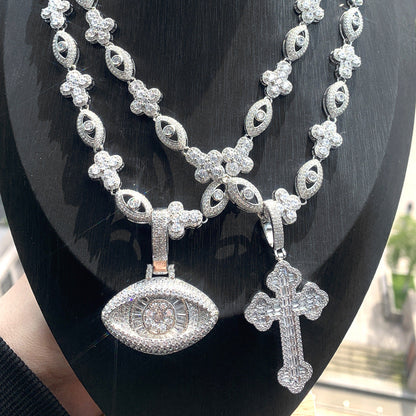 Cross Zircon Eye Pendant Hip Hop Necklace