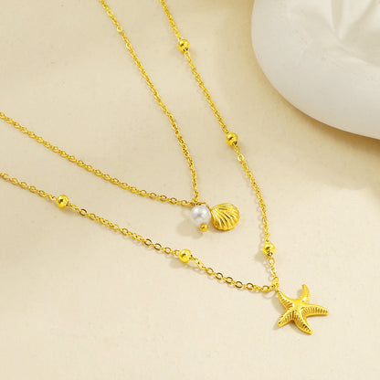 starfish necklace pearl double-layered necklace