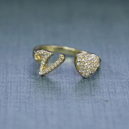 Hip-hop zircon-encrusted 26 English letters ring