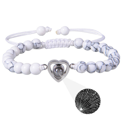Pink zebra stone beaded heart-shaped projection bracelet