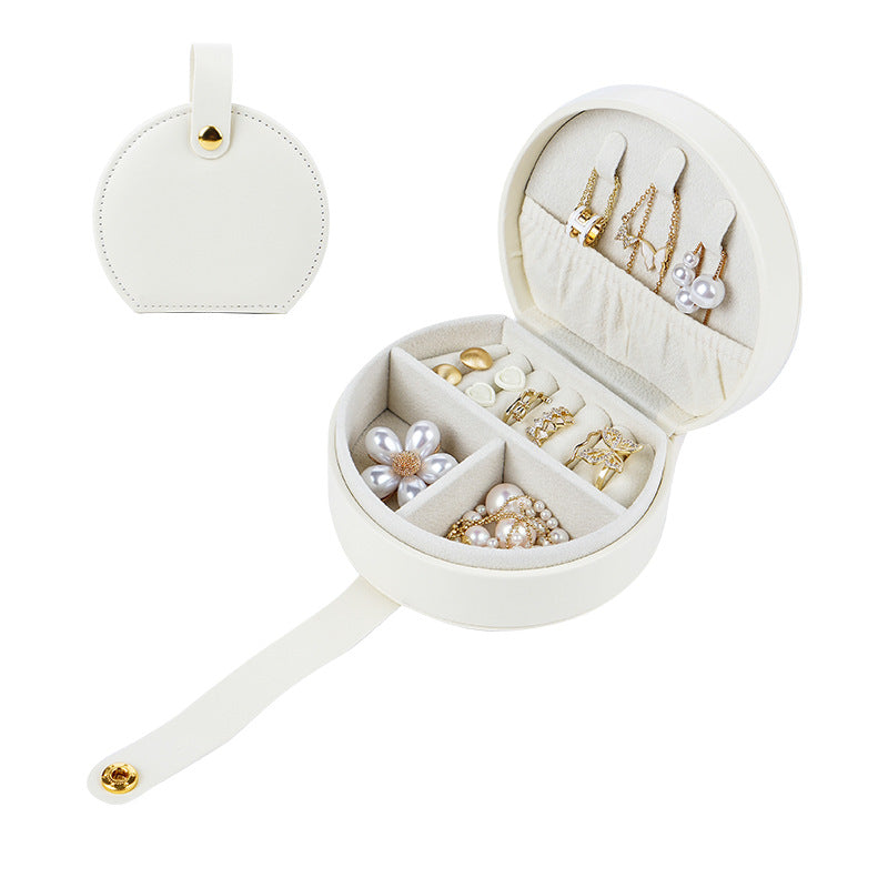PU leather portable round jewelry box