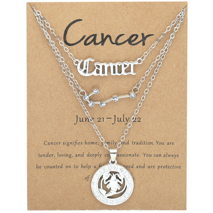 Zodiac Necklace Vintage English Star Image Pendant Three Piece Jewelry Set