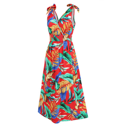 Hawaiian Beach Dress Summer Print Long Skirt Women&