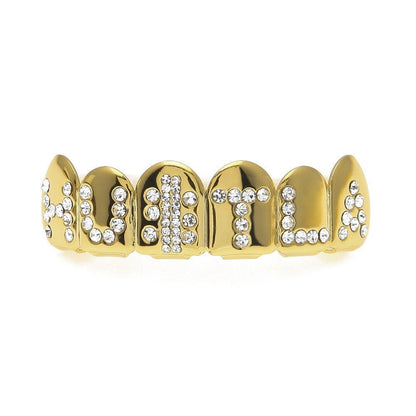 Hip-hop diamond-encrusted and gold-plated teeth grillz