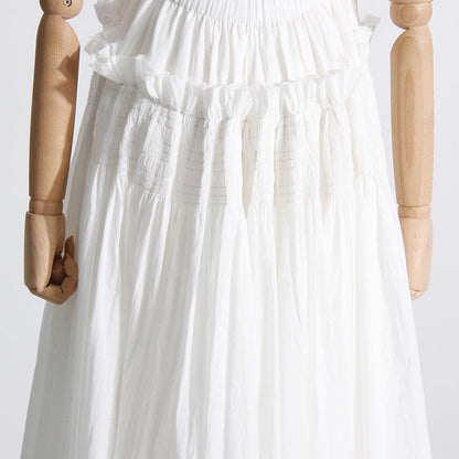 Pleated suspender long solid color full skirt dress