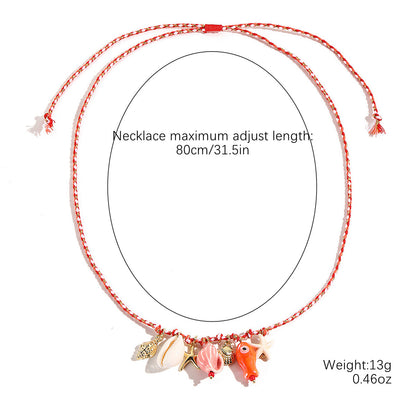 starfish shell necklace colorful rope braided ceramic necklace