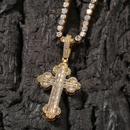 Hip-hop large diamond-encrusted cloud cross pendant