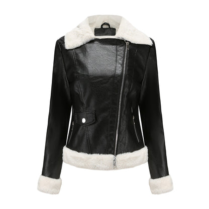 Autumn and winter fleece leather women&