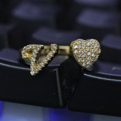 Hip-hop zircon-encrusted 26 English letters ring