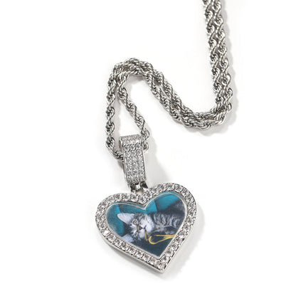 Customized photo heart shape pendant couple necklace
