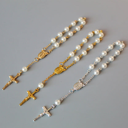 rosary pearl cross full moon blessing bracelet