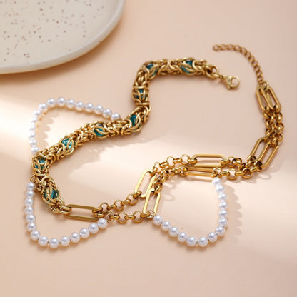 Double-layer pearl gold necklace