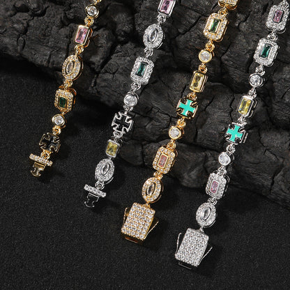Hip-Hop Diamond-Encrusted 6mm Colored Gemstone Bracelet