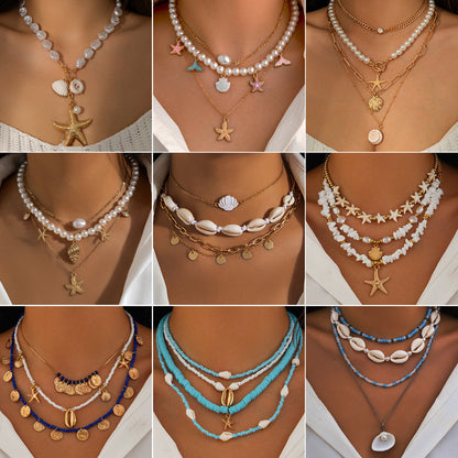 starfish necklace pearl shell necklace