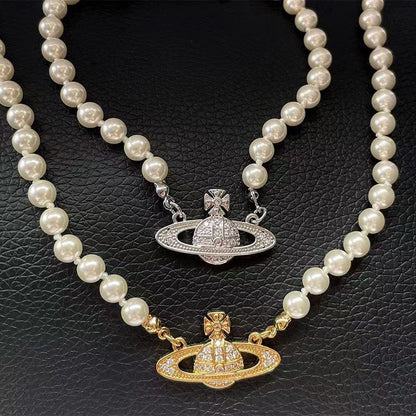 Brooch pearl necklace women&