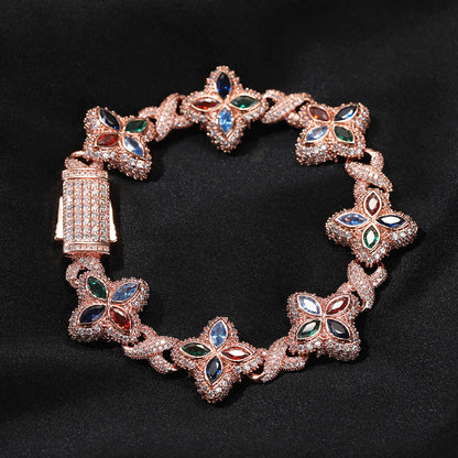 Hip-hop zircon colored infinite four-leaf clover bracelet