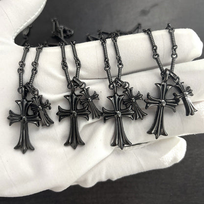 black double cross diamond Bamboo necklace