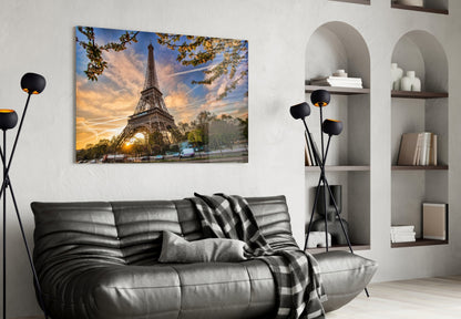 Sunburst Eiffel Tower Branch Glass Wall Art
