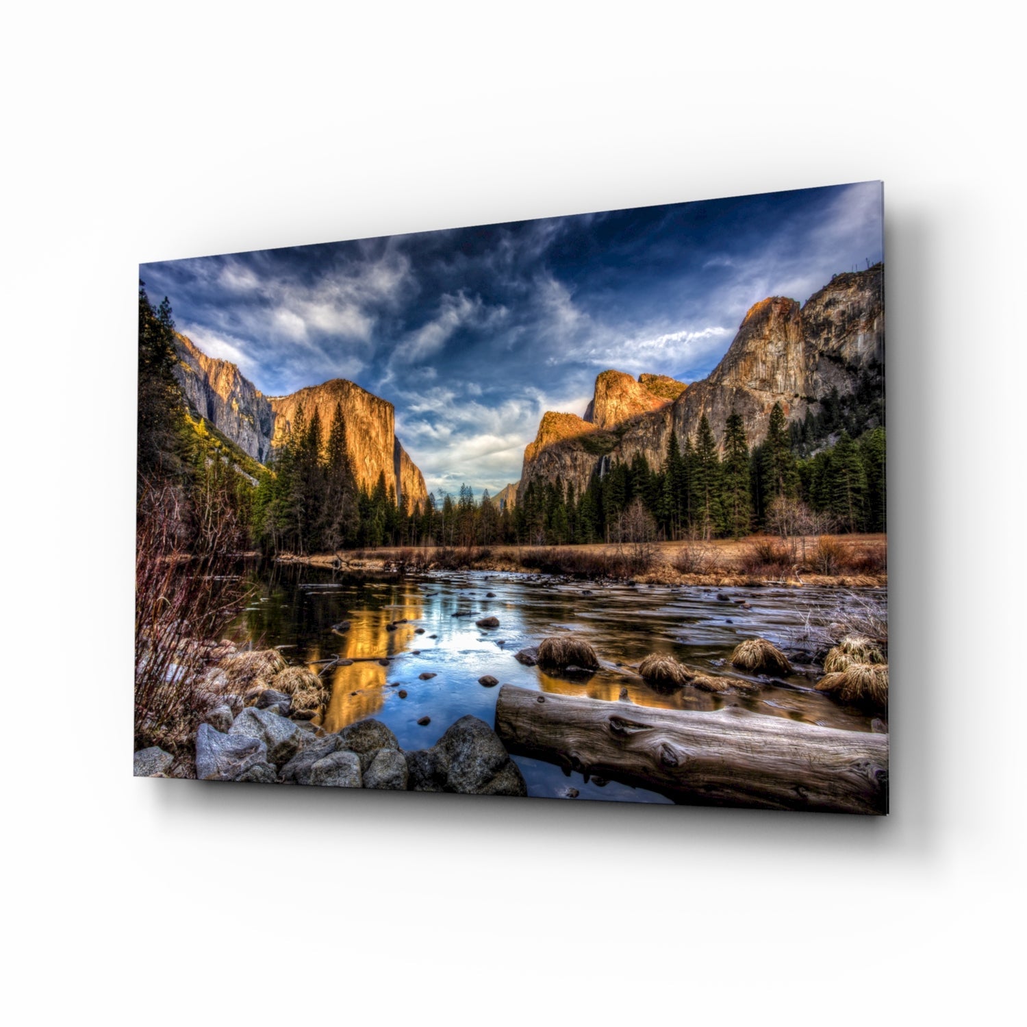 Yosemite Valley River Glass Wall Art