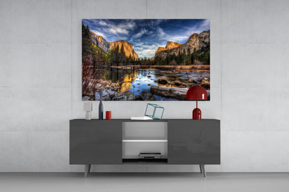 Yosemite Valley River Glass Wall Art