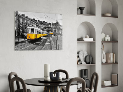 Yellow Tram (Lisbon) Glass Wall Art