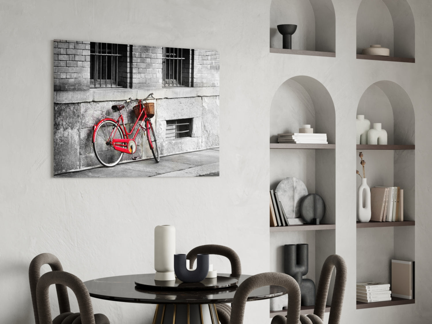 Red Bike Against Barred Window Wall Glass Wall Art