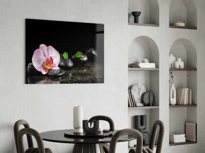 Pink Orchid Zen Stones Glass Wall Art