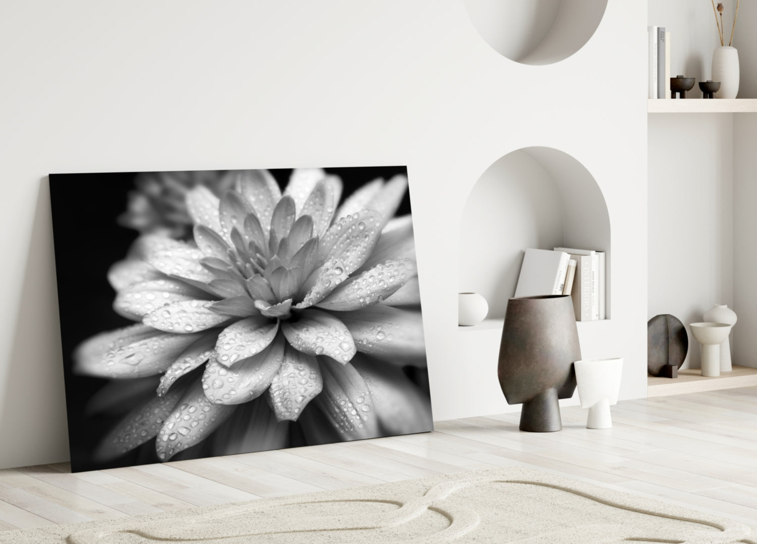 Dewy Gray Dahlia Macro Glass Wall Art