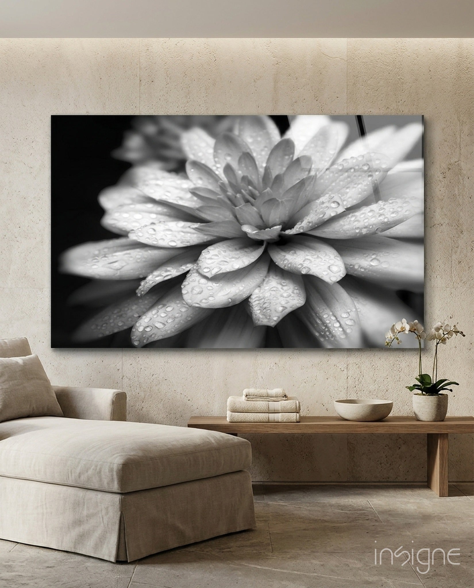 Dewy Gray Dahlia Macro Glass Wall Art