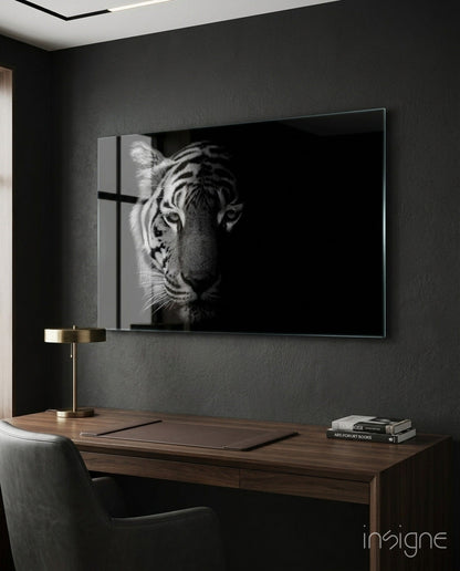 Half Shadow White Tiger Glass Wall Art