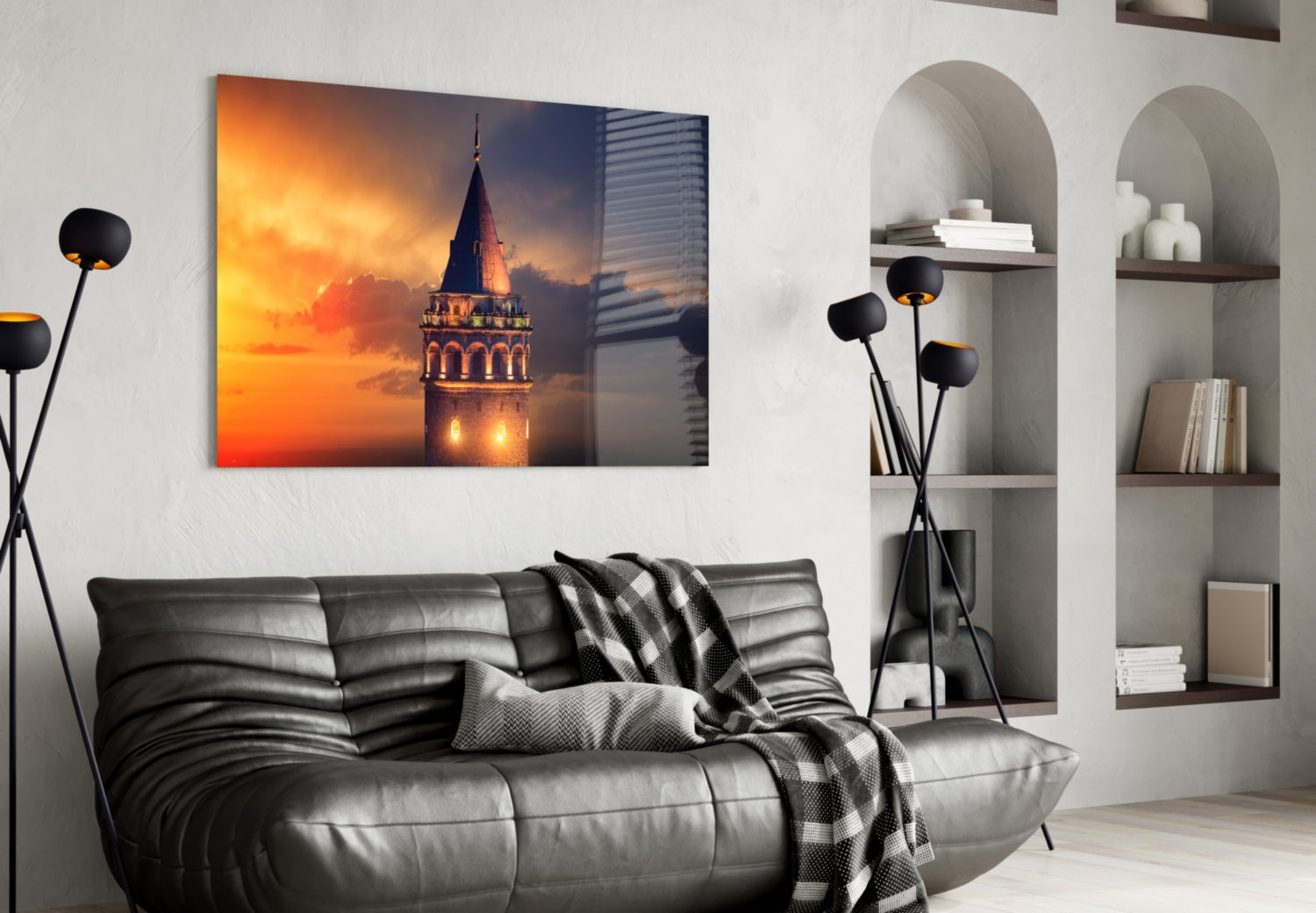 Fiery Sky Galata Tower Glass Wall Art