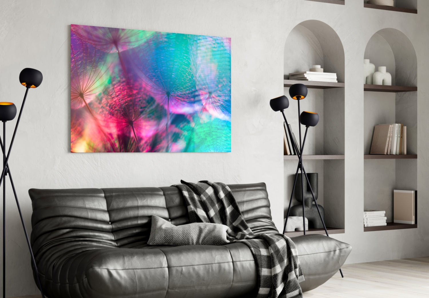 Vivid Dandelion Bokeh Abstract Glass Wall Art