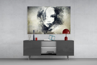 Watercolor Ink Woman Face Glass Wall Art