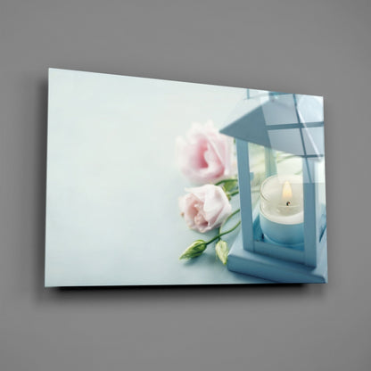 Candle &amp; Rose Glass Wall Art