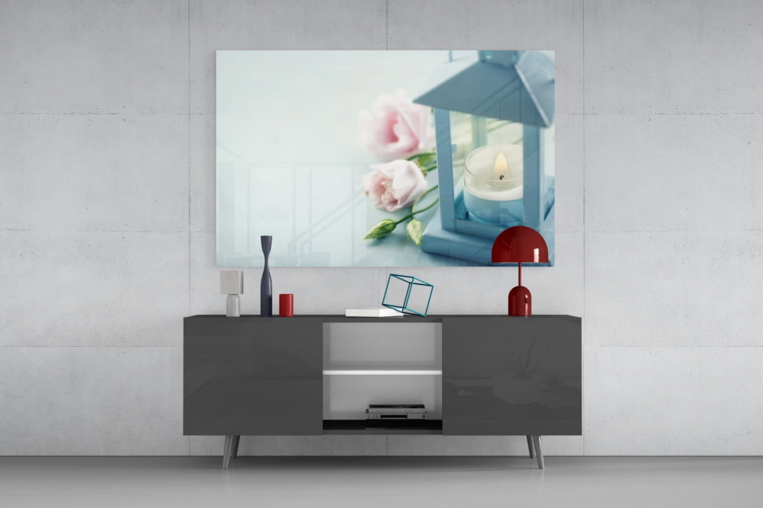 Candle &amp; Rose Glass Wall Art