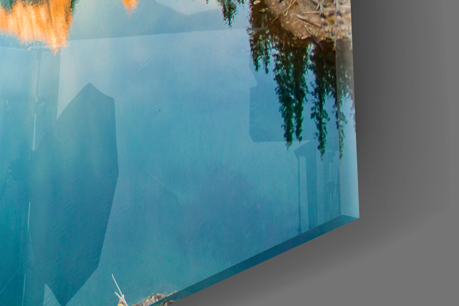 Turquoise Mountain Lake Sunrise Glass Wall Art