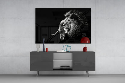 Windswept Lion Side Profile Glass Wall Art