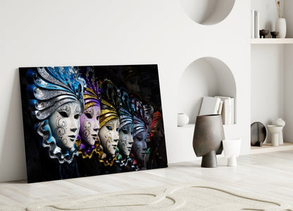 Venetian Carnival Masks Glass Wall Art