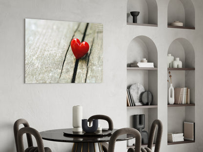 Glossy Red Heart On Wood Plank Glass Wall Art