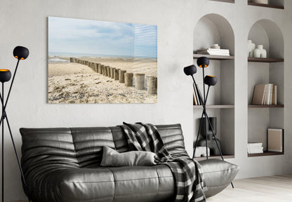 Weathered Wooden Posts Breakwater Beach Glass Wall Art