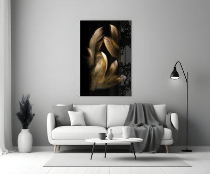 Tan Feather Glass Wall Art