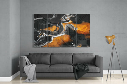 Molten Orange Lava Charcoal Flow 4 Pieces Mega Glass Wall Art